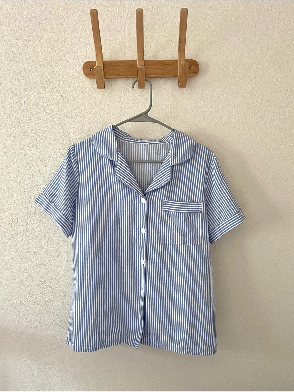 Unbranded Womens Blue & White Stripe Relaxed Fit Button Down Poplin Blouse SZ M